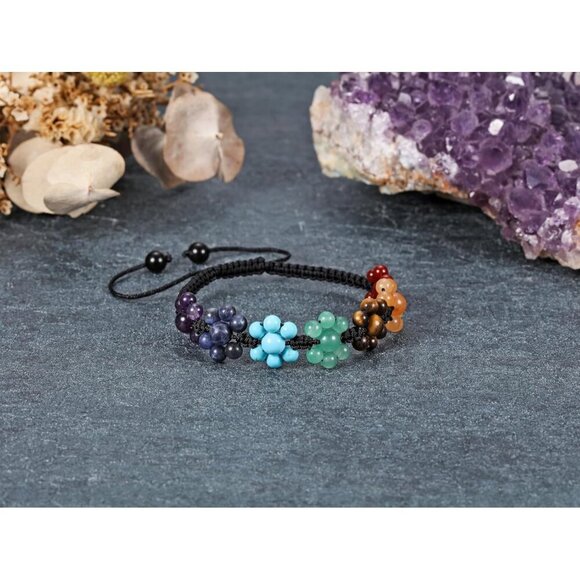 7 Flower Healing Crystals Yoga Stone Bead Chakra Relax Bracelet for Womens Mens - Picture 2 of 7